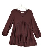 Melloday Women&#39;s S Brown Sheer Tiered Puff Sleeve Short Dress Whimsigoth... - $35.56 CAD