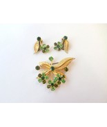 Green Rhinestone Brooch &amp; Earrings, 1950s Made in Austria - $51.91 CAD