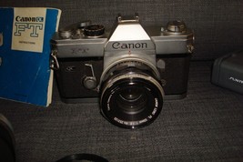 Canon FT QL Film Camera with Canon Lens FL 50mm, Sun Opt Lens Japan, Pentex Case - $46.46