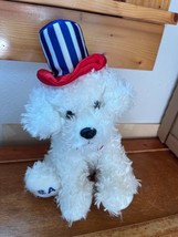TY Plush White Floppy Bichon Frise Puppy Dog w Red White &amp; Blue Uncle Sam Hat - £8.92 GBP