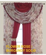 FLOWERS ROSE BURGUNDY LAURA DECORATIVE SHEER WINDOWS PANELS CURTAINS 8 PCS - $44.54
