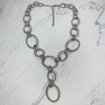 Chico&#39;s Chunky Rope Chain Link Silver Tone Pendant Necklace - £15.56 GBP