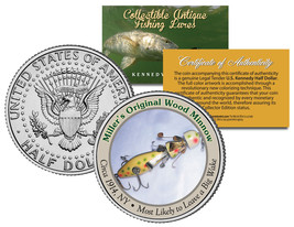 Miller's Original Wood Minnow Antique Fishing Lures Jfk Half Dollar Us Coin Coa - $8.56