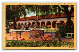 Mission San Fernando Memory Garden Los Angeles CA California Linen Postcard H23 - £1.51 GBP
