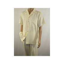 Men 2pc Walking Leisure Suit Short Sleeves By DREAMS 256-05 Solid Cream Ivory image 8