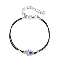 On handmade vintage rhinestone palm blue evil eye pendant link chain bracelet for women thumb200