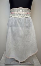 Vintage White Cotton Half Apron - Delicate Pink White Crocheted Trim Rib... - £18.92 GBP