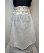 Vintage White Cotton Half Apron - Delicate Pink White Crocheted Trim Rib... - $23.70