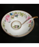 Vintage Handpainted Porcelain Nippon Footed Mayonaise Bowl w Ladel Pink ... - $892.28 MXN