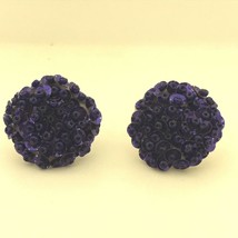 Vtg Purple Earrings BEADED Handmade Screw Back Plum Holiday Ugly Hallowe... - $12.30