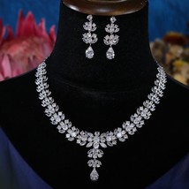 New Luxury Sparkling Big Zircon Stone For Flowers Necklace Women Wedding Party J - £73.07 GBP
