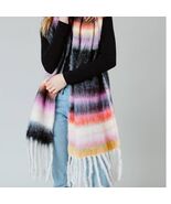 Black Multicolored Long Rectangle  Striped Scarf with Fringe - $581.14 MXN
