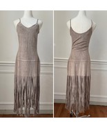 Design Lab Beige Moleskin Sueded Fabric Spaghetti Strap Fringe Slip Dres... - €22,24 EUR