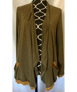 LOGO Lori Goldstein Green Tan Draped Long Sleeves Heathered Knit Cardiga... - £11.64 GBP