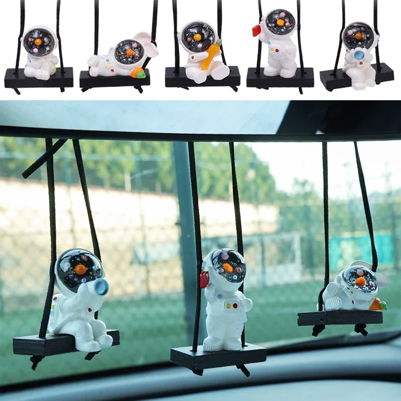 Cute Swing Astronaut Car Pendant Car Rearview Mirror Hanging Ornaments Swing - £11.48 GBP
