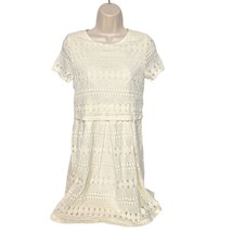 Net Women&#39;s A Line Dress Size 6 Cream Crochet Lace Zip Up Short Sleeve R... - £20.17 GBP
