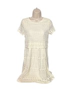 Net Women&#39;s A Line Dress Size 6 Cream Crochet Lace Zip Up Short Sleeve R... - £20.02 GBP