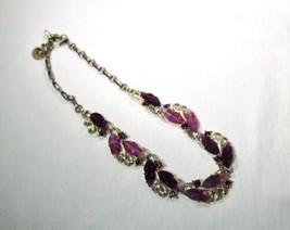 Vintage Signed Lisner Purple Lavender Thermoset Rhinestone Choker Necklace K854 - £38.77 GBP