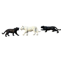 Set Of 3 Panther Figurines Black &amp; White Solid Plastic Jungle Animal Toys - $7.68