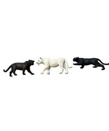 Set Of 3 Panther Figurines Black &amp; White Solid Plastic Jungle Animal Toys - $10.58 CAD