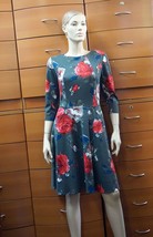 Floral Dress Party 3/4 Sleeves Pockets Work Fit Flare Made In Europe Red Roses - £142.28 GBP