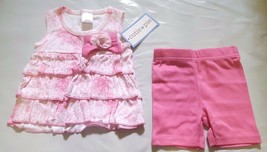 Girls 2 Piece Shorts Set Cutie Pie Floral Pink Bow 3/6 or 6/9 Months - £1.56 GBP