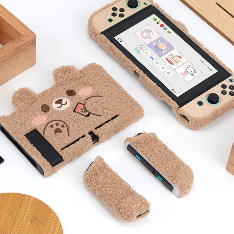 Cute Plush Bear Game Console Protective Case For Switch Shell Soft Protector - £23.57 GBP