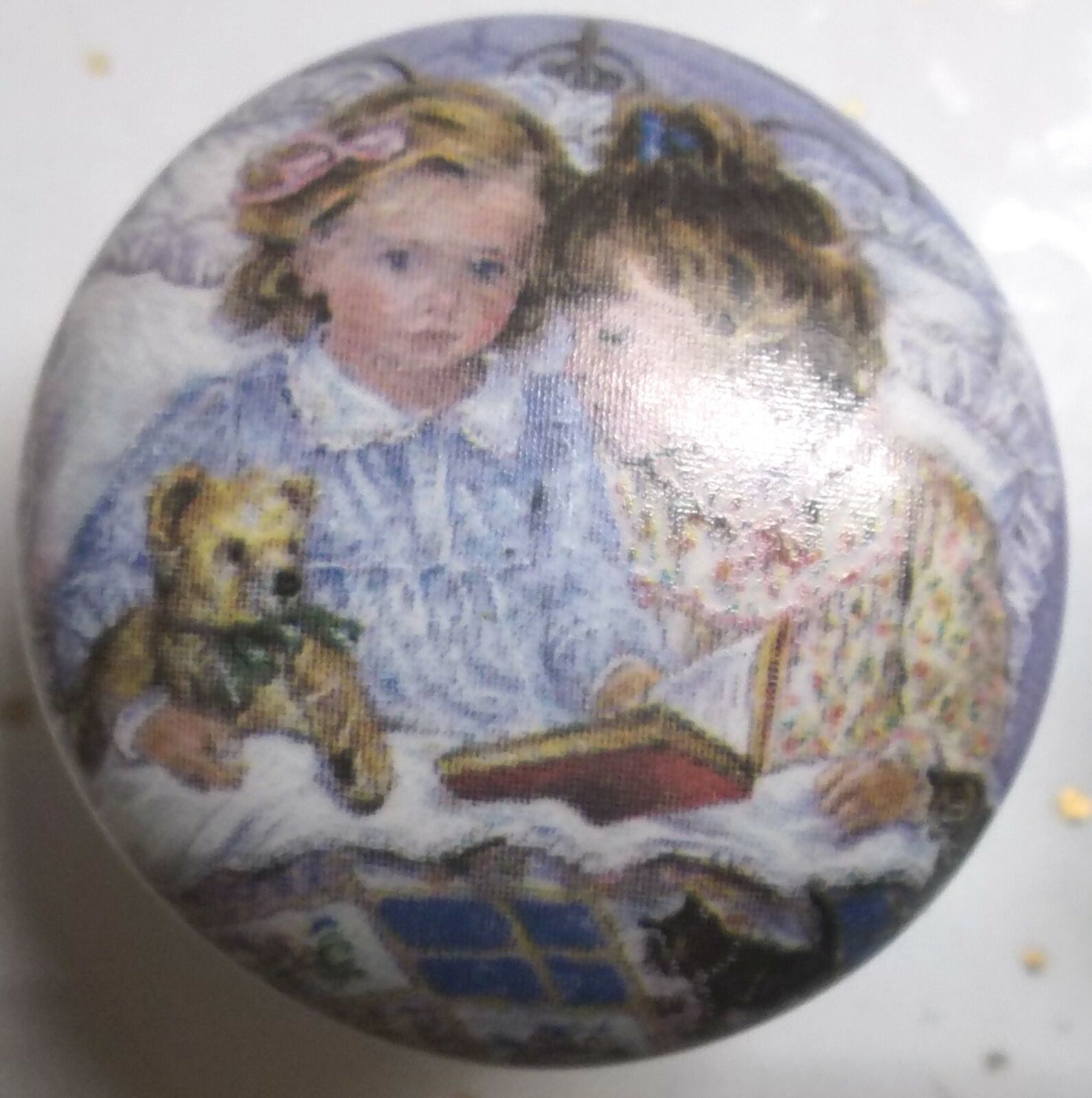 Cabinet Knob 2 little Girls in bed victorian - $4.46