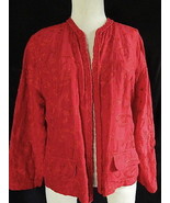 Chico&#39;s Red Embroidered Long Sleeve Open Front Silk Blend Jacket Blazer ... - $31.45 CAD