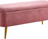 Ball And Cast Upholstered Velvet Storage Bench 44&quot;W X 16&quot;D X 18&quot;H Rose,G... - $174.99