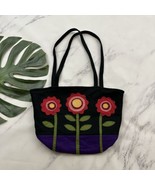 Vintage Handmade Y2k Felt Tote Bag Purse Floral Black Red Shoulder Medium - $40.60 CAD