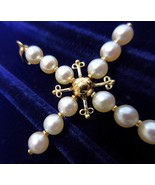 Vintage Pearl Solid 14K Yellow Gold Cross Pendant - $4,373.68 MXN
