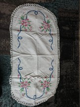 HAND-MADE TABLE CENTERPIECE CLOTH WITH FLORAL EMBROIDERY - $11.87