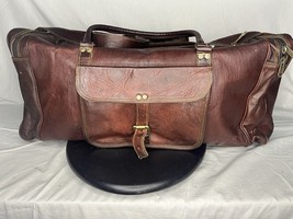 Vintage Leather Gym Overnight Travel Brown Duffle Bag With Shoulder Strap - $75.00