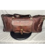 Vintage Leather Gym Overnight Travel Brown Duffle Bag With Shoulder Strap - $75.00