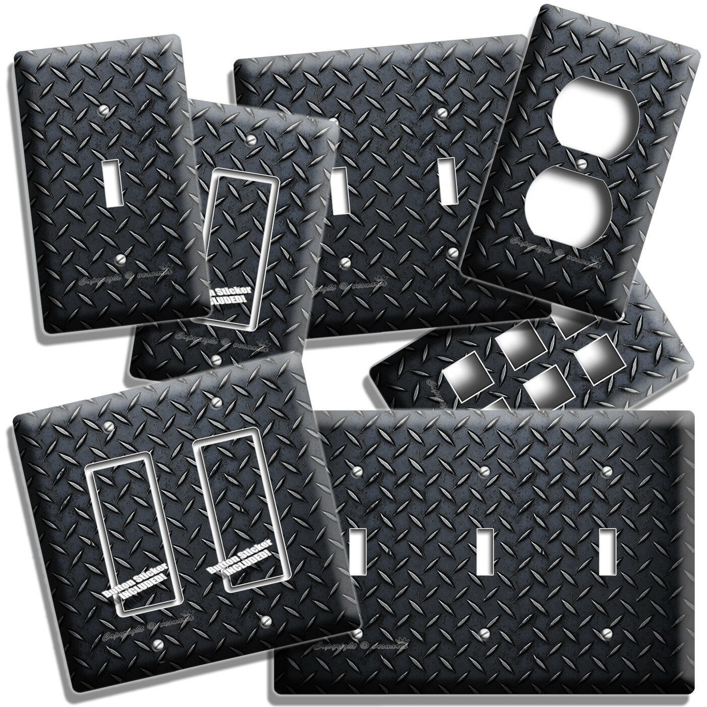 RUSTIC INDUSTRIAL DIAMOND METAL STYLE LIGHT SWITCH OUTLET WALL PLATES ROOM DECOR