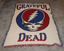 Vintage Grateful Dead Steal Your Face Woven Throw Blanket 46&quot; x 67&quot; The Rug Barn - £117.48 GBP