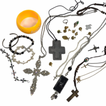 Cross Costume Jewelry Lot Boho Vintage to modern Faith Angels Religion - £19.74 GBP