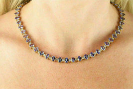 28.22CT Oval Cut Tanzanite &amp; Diamond Pretty Necklace in 14K Yellow Gold Over - £207.55 GBP