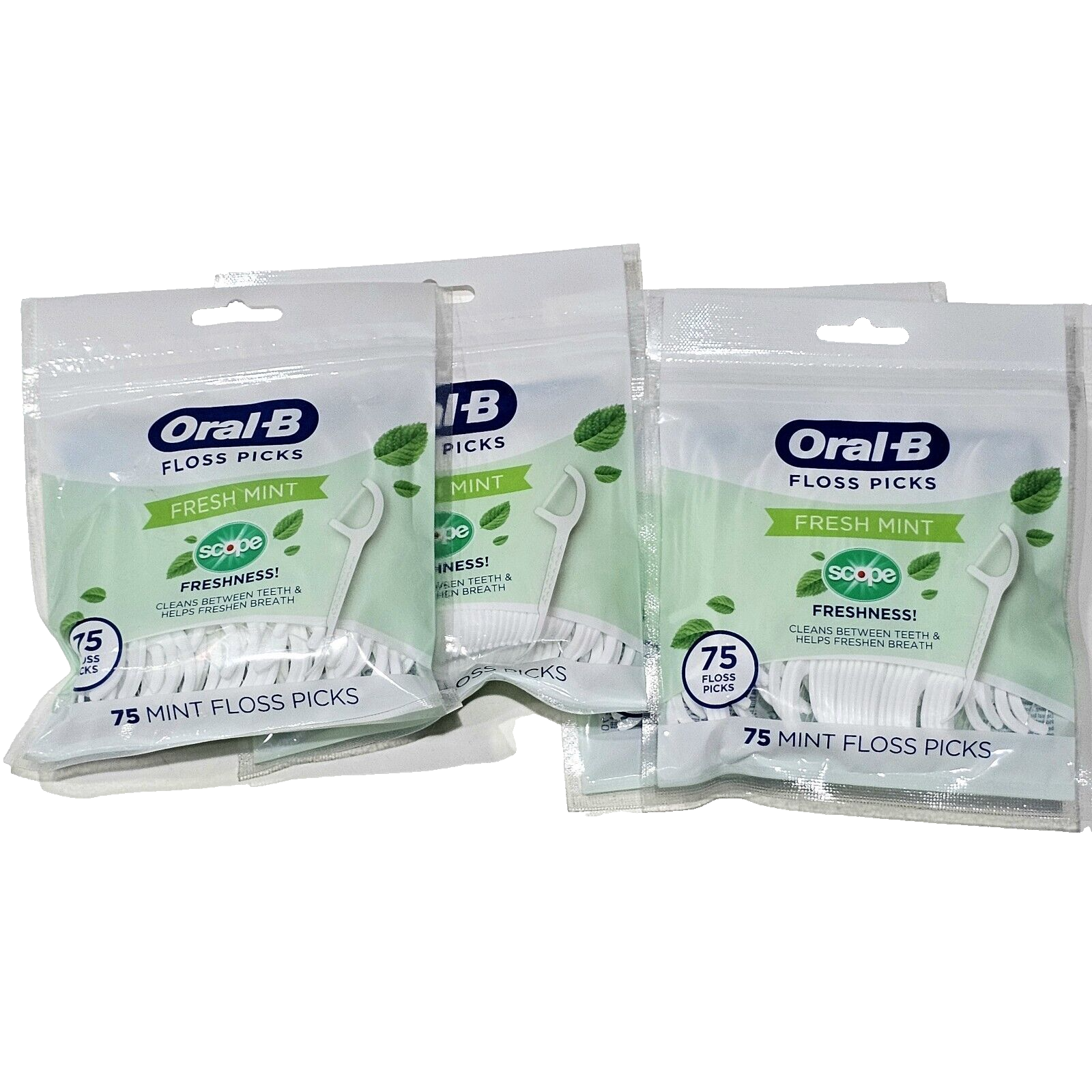 4 Packs Oral-B Floss Picks Fresh Mint Scope Freshness 75 Picks Per Pack - $25.99