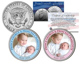 Prince George &amp; Princess Charlotte Colorized 2015 Jfk Half Dollar Us 2-Coin Set - £11.17 GBP