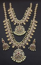 Estilo Bollywood Indio Collar Chapado Oro Pendientes Cz Haram Rubí Joyer... - £200.52 GBP