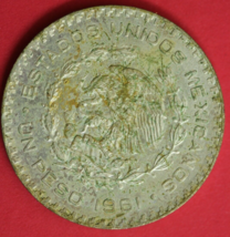 1961 Mexico Un 1 Peso .10 Silver Coin Morelos Estados Unidos Mexicanos G... - $9.99