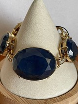 Ann Taylor Blue Cabachon Oval Stone Toggle Closure Bracelet New Gold Tone - £11.95 GBP