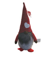 Valentine’s Day Plaid Glitter Heart Hat Velvet Gnome Plush Tabletop Deco... - $27.60