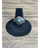 Silver Tone Faux Turquoise Elastic Band Ring Adjustable Size Southwester... - $272.22 MXN