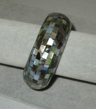 Inlay Mosaic Tile Shell Bangle Bracelet Large Statement Blue Green Multi Color - £15.55 GBP