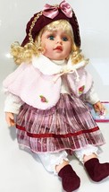 New Vinyl Play Doll Blond Hair Blue Eyes 22&quot; BURGUNDY/WHITE/PINK Clothes - £27.15 GBP
