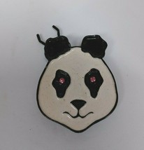 Vintage Glossy Panda Bear With Pink Jewel Eyes &amp; Hair Pin Clip Lapel Hair Pin - £5.05 GBP