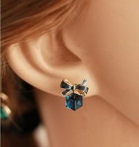 2021 New jewelry fashion Gold Color Bowknot Cube Crystal Earring Square bow Earr - £7.71 GBP